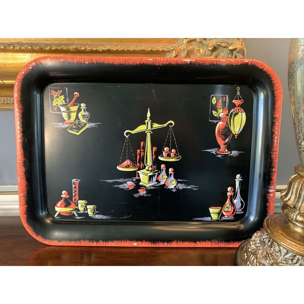 Black Metal TV Serving Tray Apothecary Pharmacy Science Medical Equipment MCM